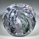 Unknown European Maker Faceted Art Glass Paperweight Encased Latticino Crown