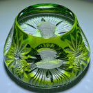 Cristal d’Albret General Douglas MacArthur Sulphide Fancy Cut Green Overlay Glass Paperweight