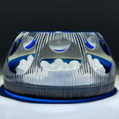 Cristal d’Albret Nasa Moon Men Astronauts Sulphide on Blue Fancy Cut Glass Paperweight