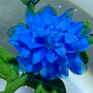 Signed Harold Hacker Flamework Stemmed Blue Dahlia Glass Paperweight