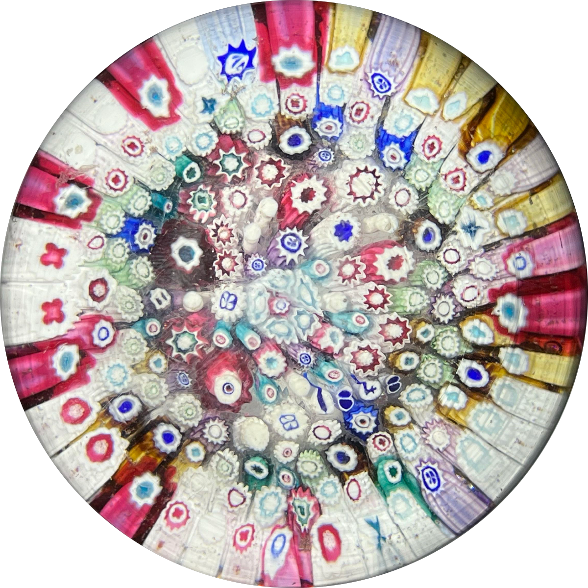 Antique Arculus Old English Closepack Millefiori Low Dome Paperweight with Faux 1848 Date