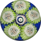 Miniature Vasart Complex Concentric Millefiori on Opaque Blue Glass Art Paperweight