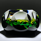 Faceted Saint-Louis 1970 Flamework Yellow Clematis Flower on Translucent Cobalt Blue Ground