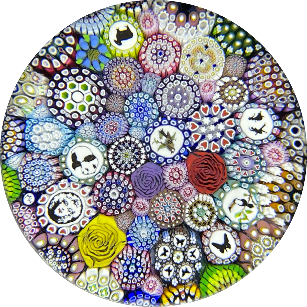 Michael Hunter 2021 Complex Closepack Millefiori With Picture Murrine Roses and Silhouettes