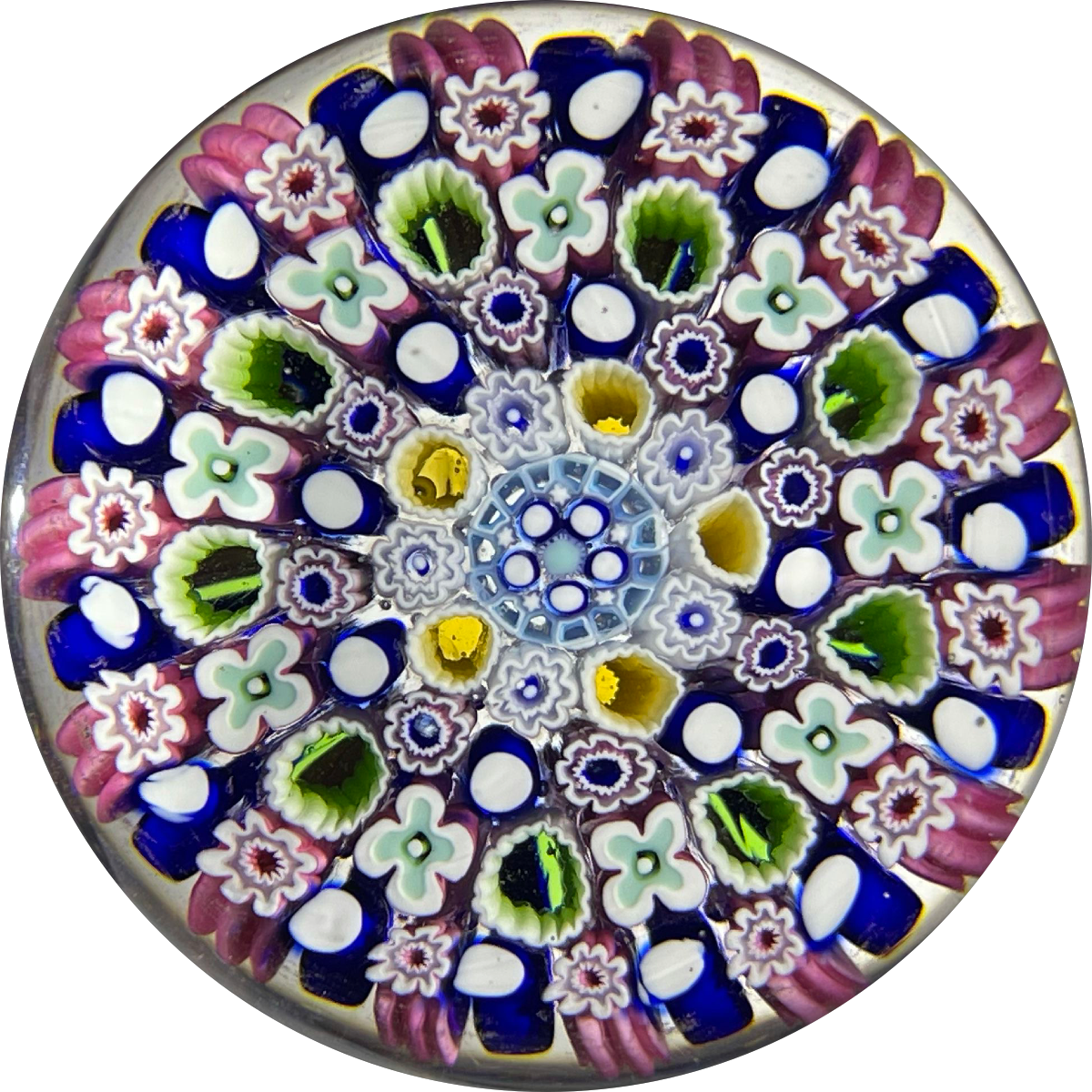 Damon MacNaught 2021 Close Concentric Millefiori in Blue and Pink Stave Basket