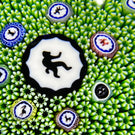 Baccarat Crystal 1975 LE Singe Noir Gridel Black Monkey Murrine With Green Carpet Ground and 17 Silhouette Canes