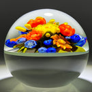 Cathy Richardson 2021 Flamework Glass Art Paperweight Summer Bouquet with Orange & Yellow Flowers and Blueberries