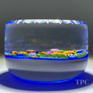 Debbie Tarsitano 2000 Glass Art Paperweight Flamework Flowers with Complex Millefiori & Ladybugs on Blue
