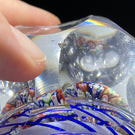 Antique Baccarat Art Glass Paperweight Faceted Closepack Millefiori Mushroom with Blue Torsade