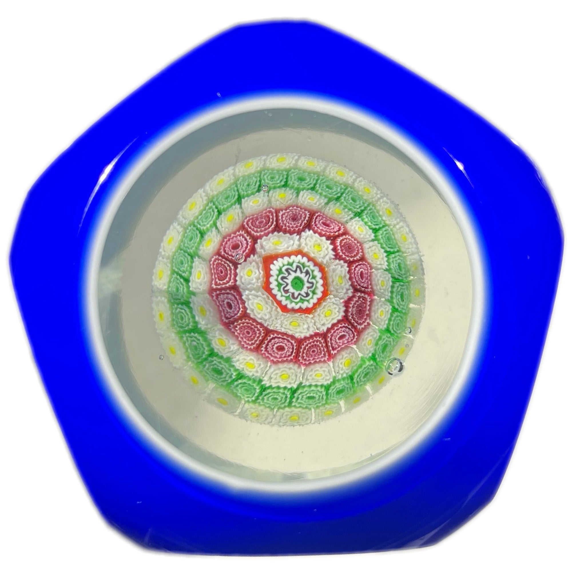 Vintage Murano Galliano Ferro Concentric Millefiori with Faceted Double Overlay