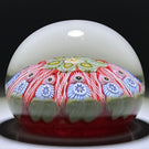 Vintage Strathearn Glass Art Paperweight Colorful Paneled Millefiori and White Filigree on Opaque Red Ground