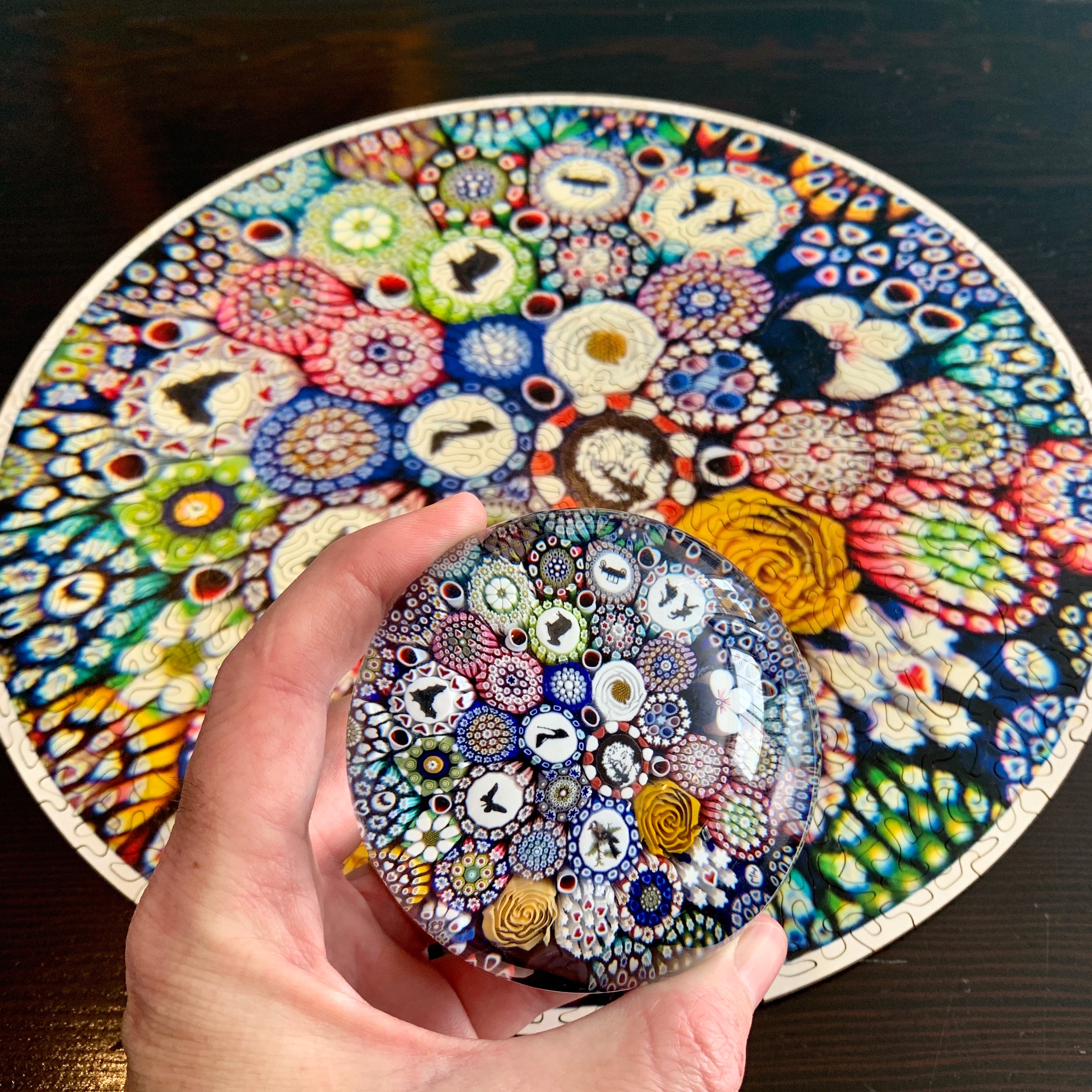 Michael Hunter 2019 Art Glass Paperweight & Matching Custom-Cut Wooden