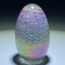 Mount St Helens (MSH) Iridescent Pulled Feather Decorated Egg Glass Paperweight