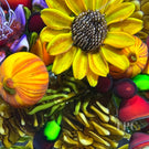 Large Ken Rosenfeld 2023 Glass Art Paperweight Flamework "Autumn Splendor" Flower and Pumpkin Bouquet